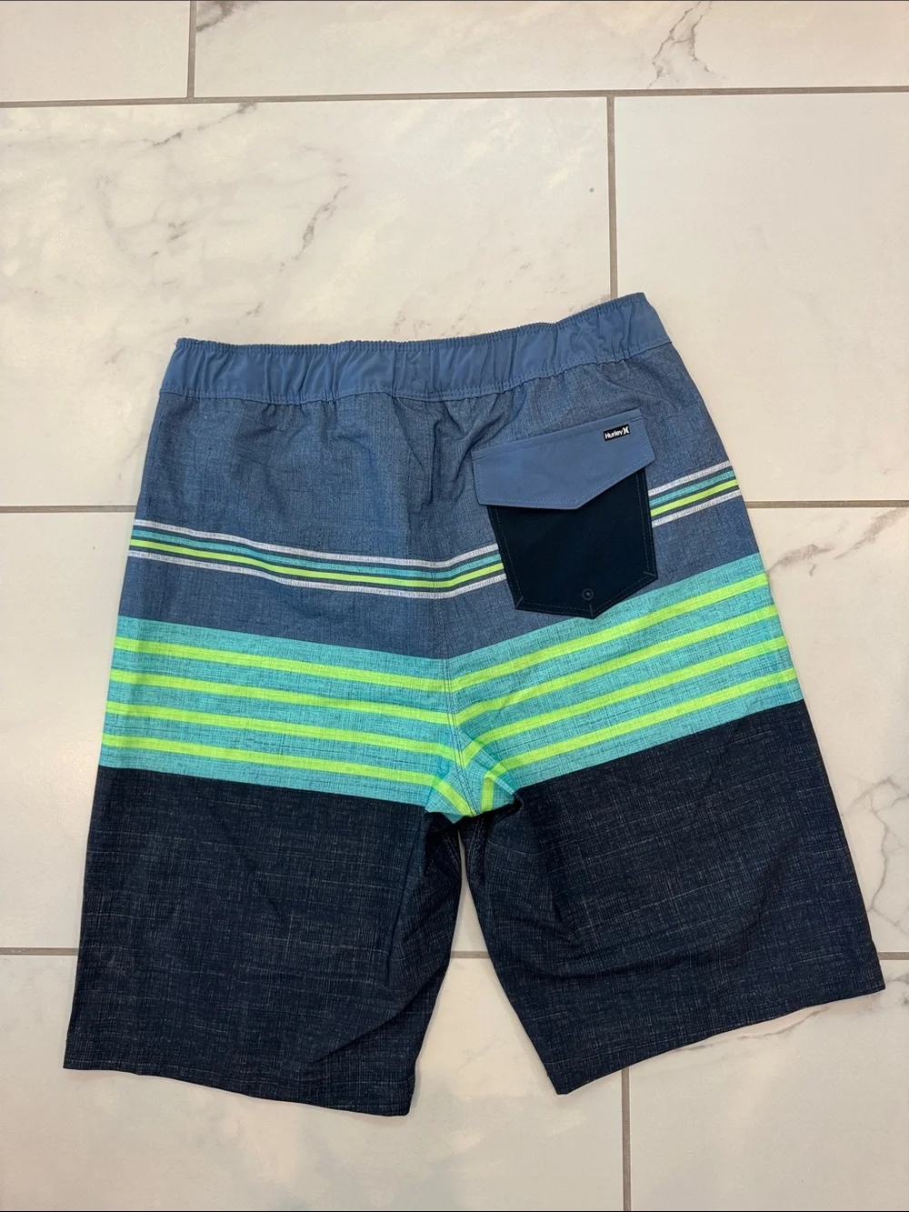 Hurley Boys Blue & Green Striped Swim Trunks